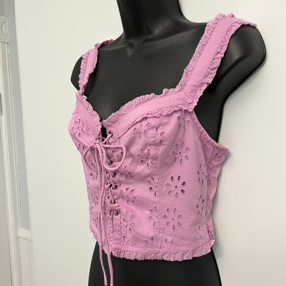 Urban Outfitters Lavender Layla Eyelet Corset Crop Top, Size Small - Picture 5 of 15
